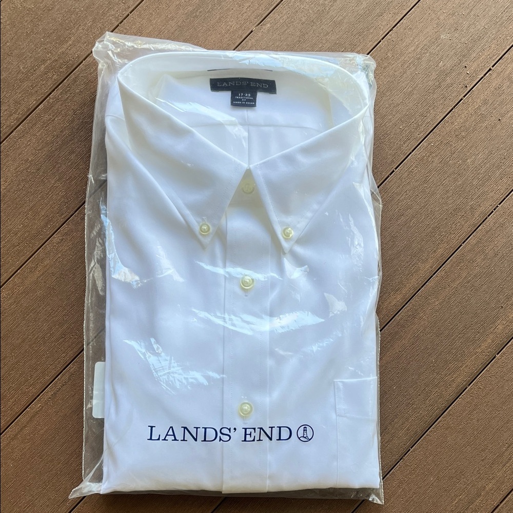 Lands' End White Men's Button-Down Dress Shirt